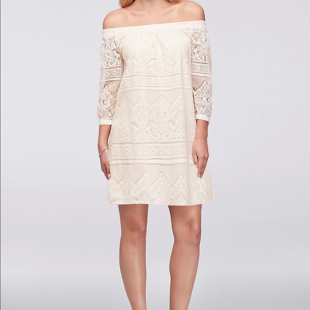 Off the shoulder lace shift dress